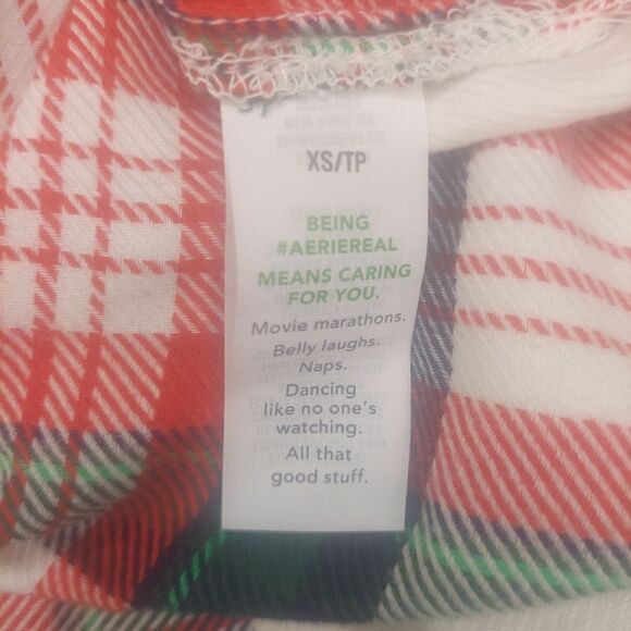 NWT Womans Aerie White/Red/Green Plaid Flannel Pajama Top - Picture 12 of 14